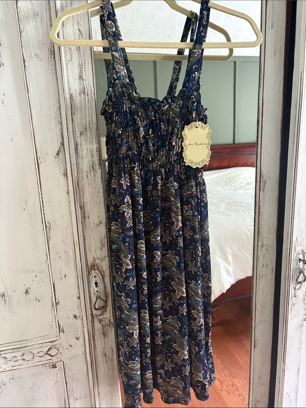 Ace Fashion Navy Paisley Smocked Sundress